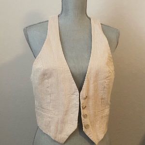 Larry Levine Tan Beige Pin Stripe Vest